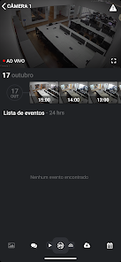 Tela do aplicativo DemeloCam mostrando o histórico de eventos de uma câmera